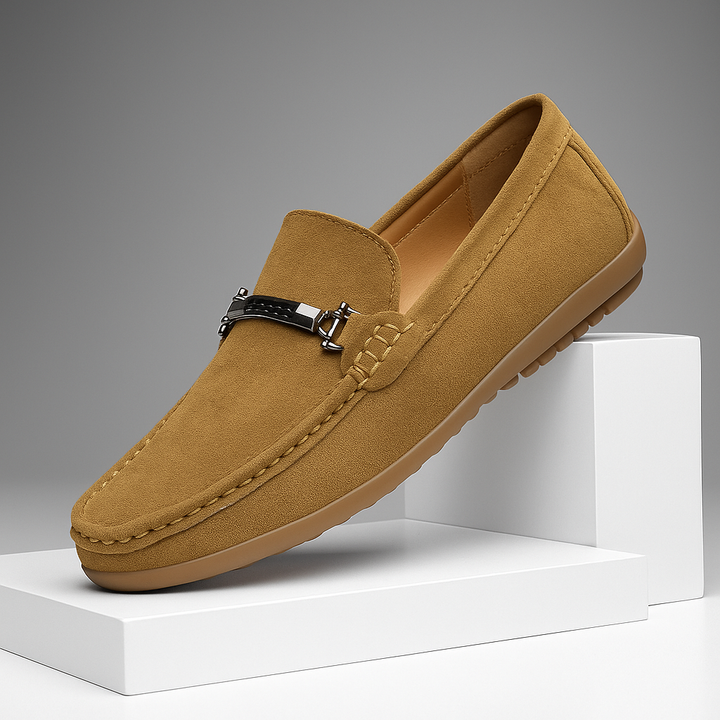 Men's classic brown suede comfort loafers, perfect for casual or dress wear, slip-on style