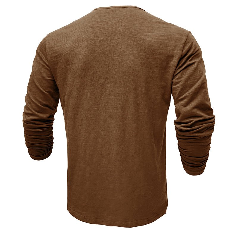 Stylish men's casual long-sleeve henley in a clean white, perfect for daily wear.