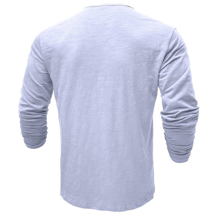 Men's long-sleeve henley shirt in a heather gray, offering a modern look.