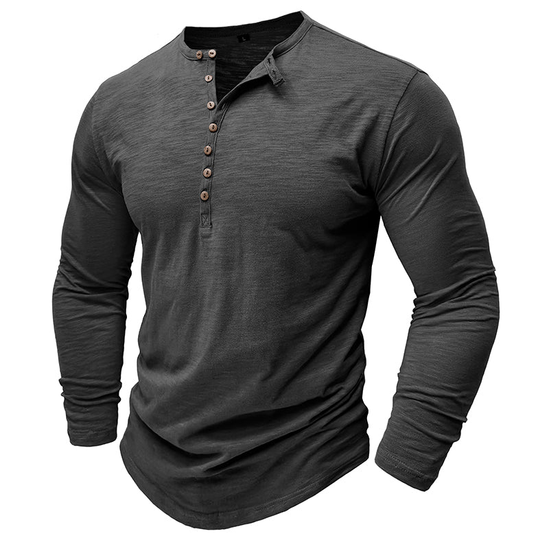 Comfortable men's henley top with a three-button placket, ideal for everyday style.