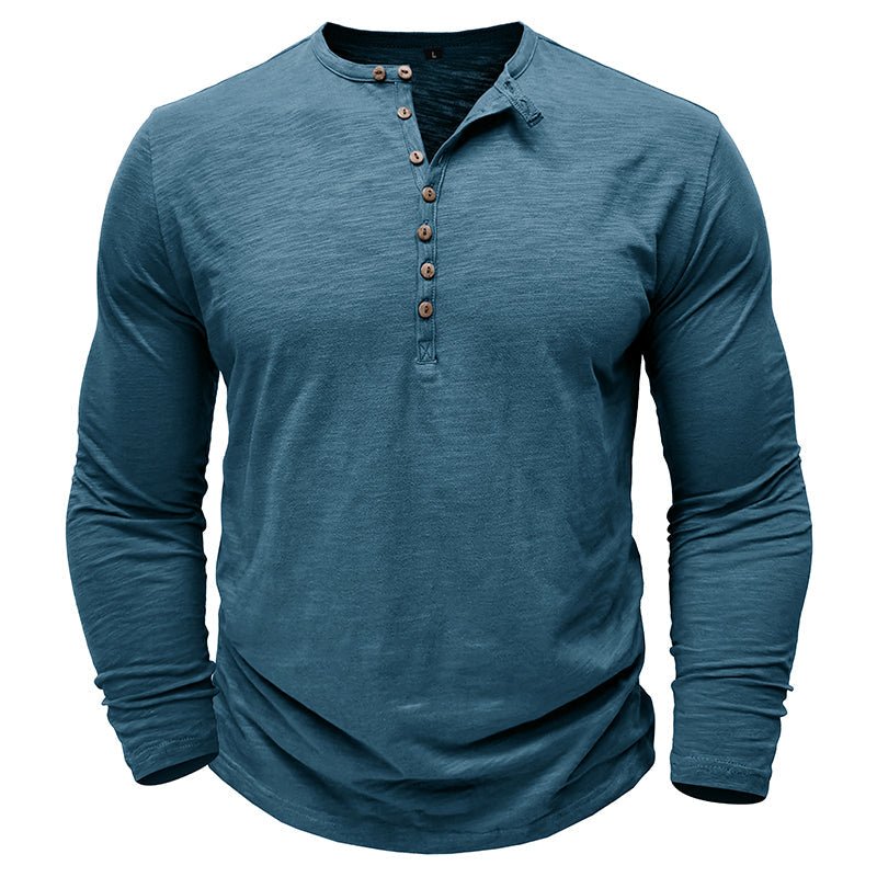 Classic men's henley top in a timeless black, a must-have for any wardrobe.
