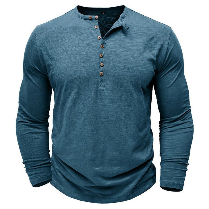 Classic men's henley top in a timeless black, a must-have for any wardrobe.