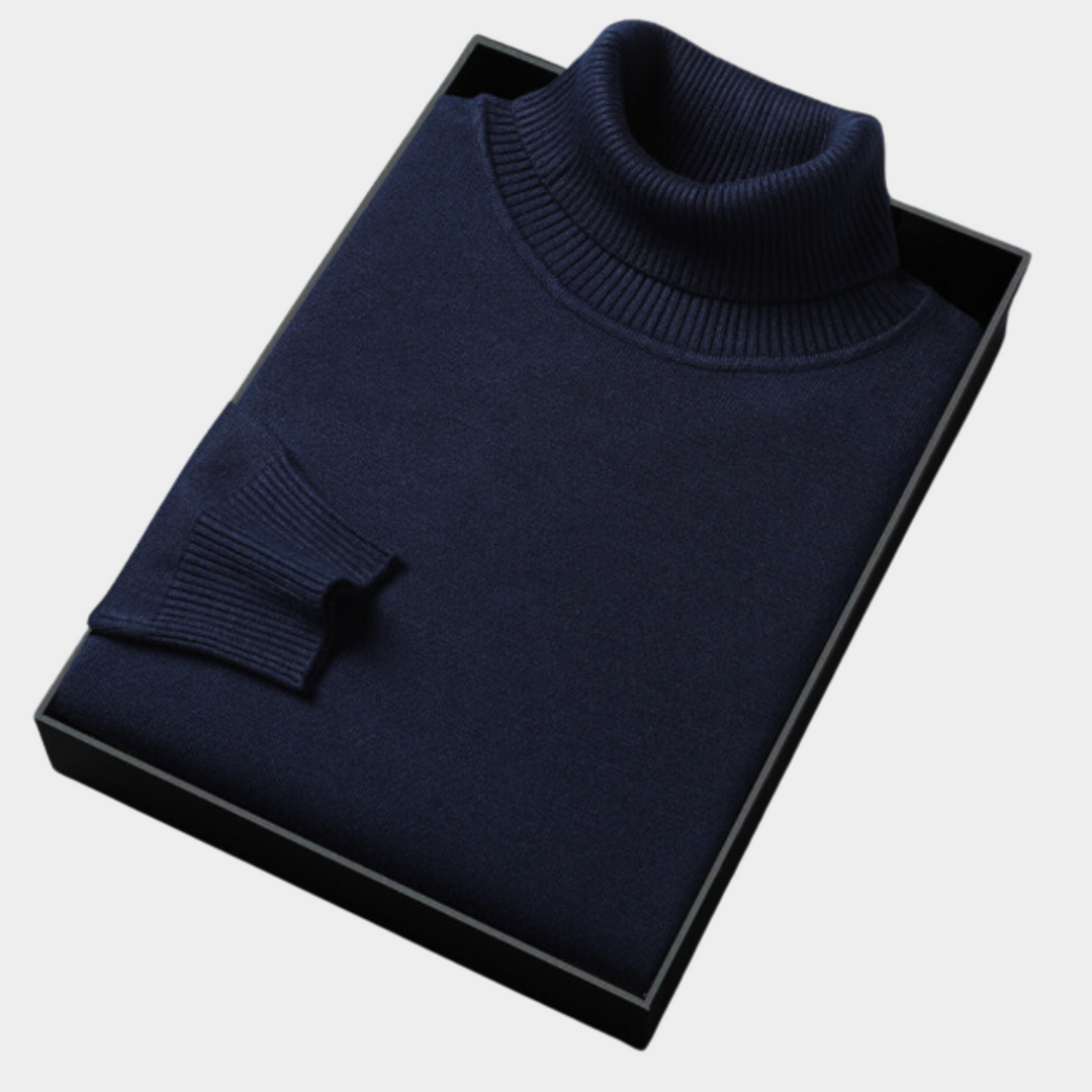 Detailed texture of a men's olive green long sleeve knitwear turtleneck pullover sweater for spring