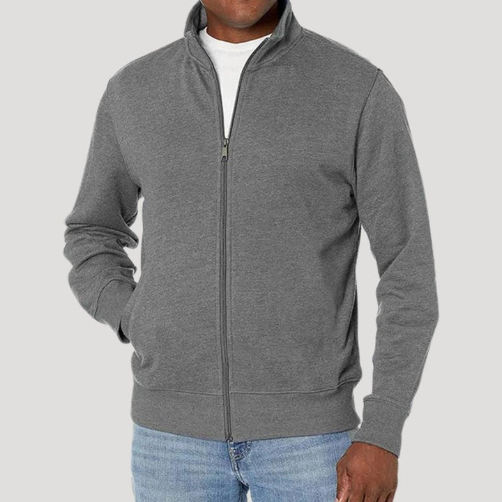 Men's lightweight zip-up spring jacket in a neutral color, perfect for casual everyday wear.