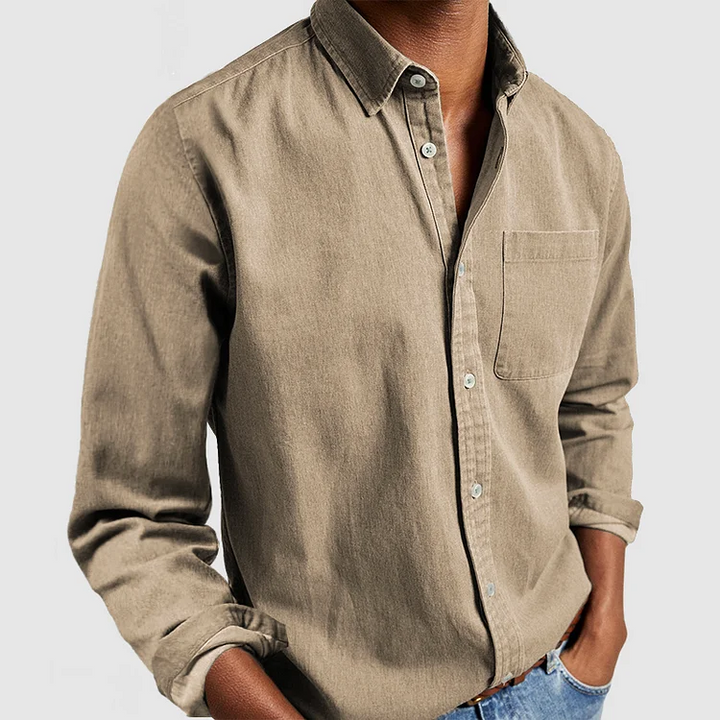 Classic men's collared button-down shirt, long sleeves, ideal for smart casual & everyday wear.