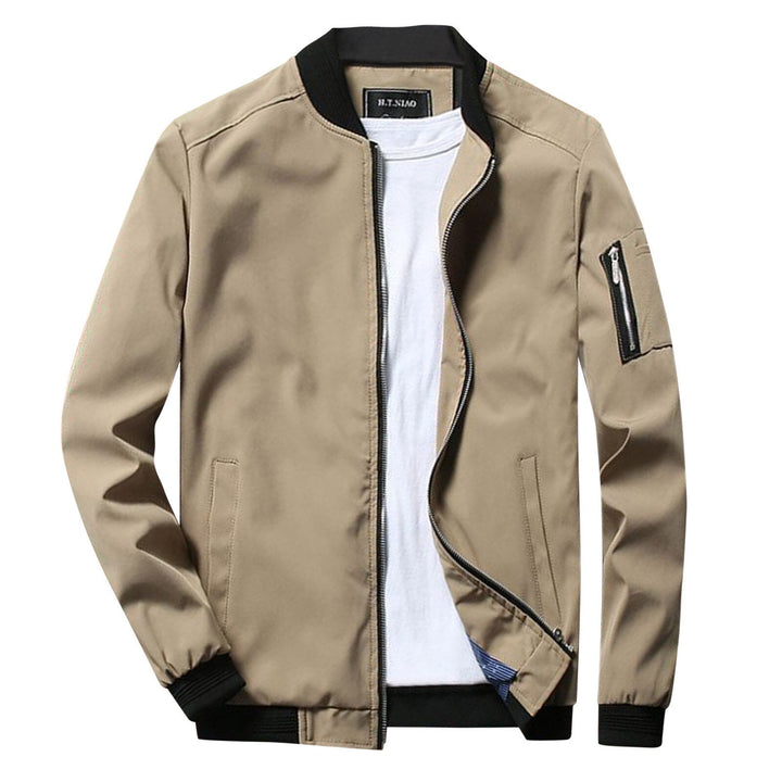Casual men's jacket with functional zipper front, modern style, perfect for spring, multi-pocket, versatile outerwear