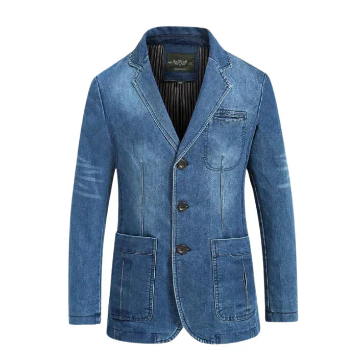 Men's Modern Fit Light Blue Denim Blazer, comfortable and stylish for smart casual occasions