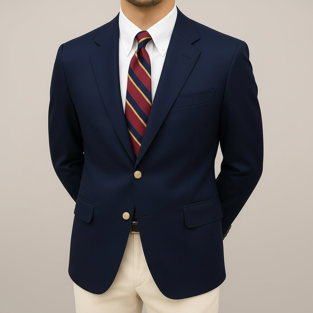 Men's navy blue tailored blazer jacket, lightweight, perfect for spring smart casual or business casual
