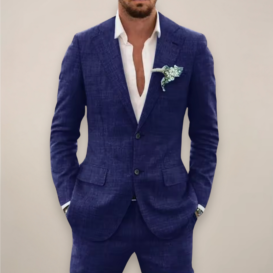 Men's notch lapel spring suit set in a light color, perfect for warm weather formal events