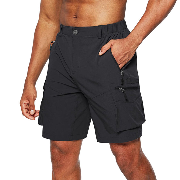Dark grey men's cargo shorts, versatile for hiking, camping, and everyday wear.