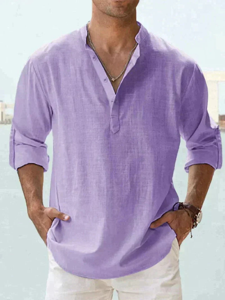 Men's casual relaxed fit button-down summer shirt. Long sleeve for warm weather, perfect for vacation & beach.
