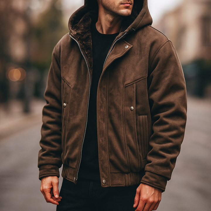 Men's sherpa-lined full-zip hooded jacket, warm winter coat, casual outerwear
