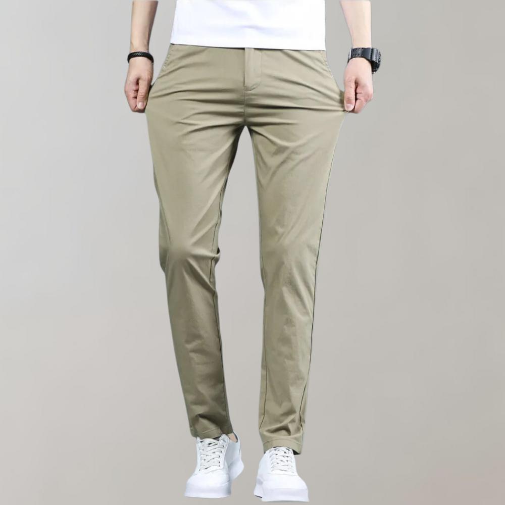 Men's slim-fit khaki casual pants, comfortable & versatile for everyday wear