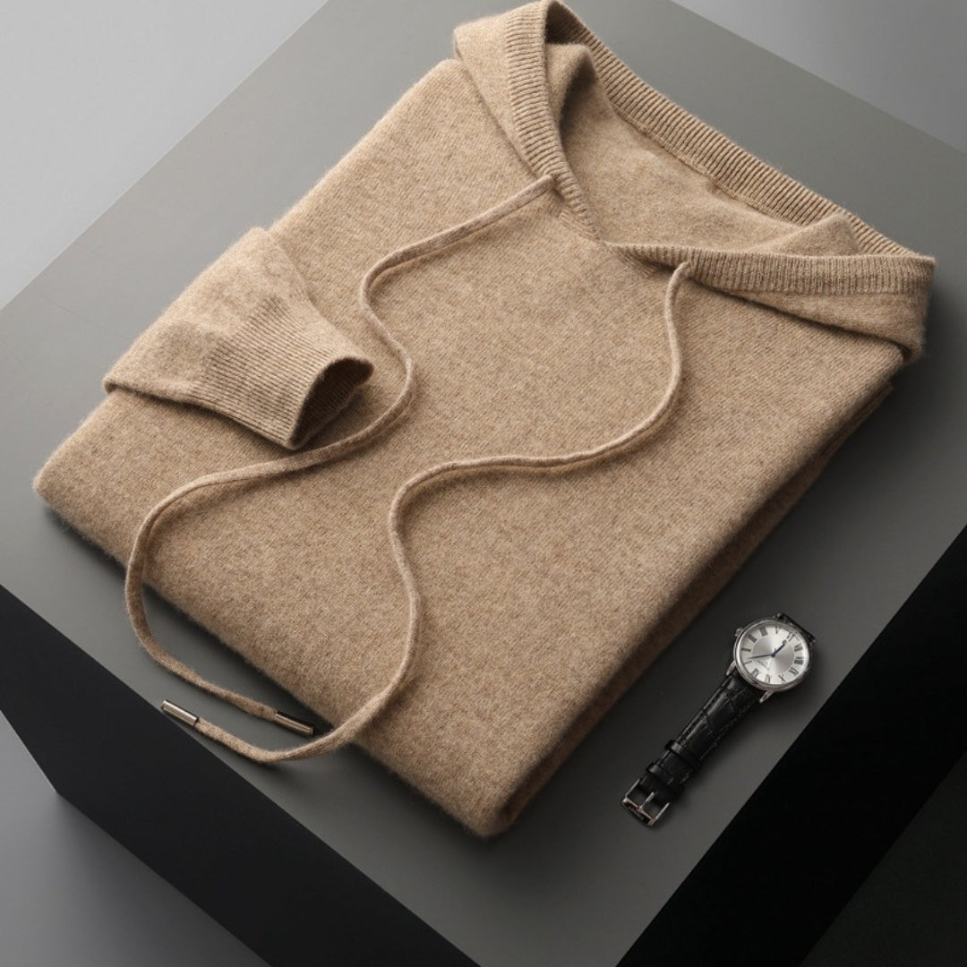 Men's soft knit hooded pullover in light grey, perfect for comfortable spring wear and layering