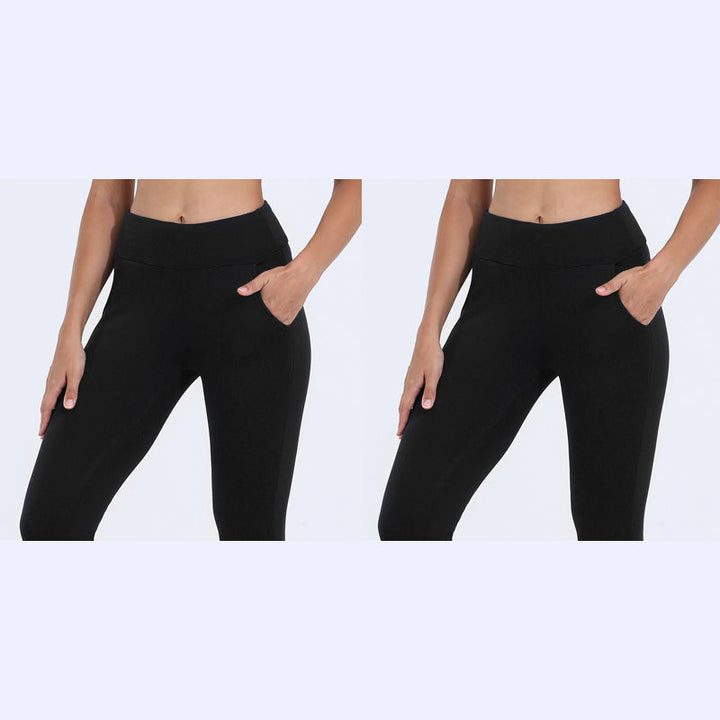 Bundle of three pairs of women's thermal fleece-lined winter leggings in black and grey