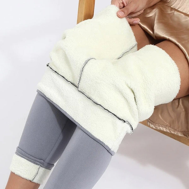 Side view of women's thermal winter leggings, highlighting the flexible and comfortable fit