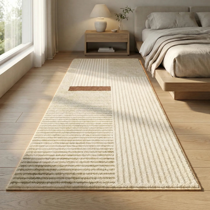 Modern Flowique wave pattern runner rug, soft texture and non-slip backing for safe home living.
