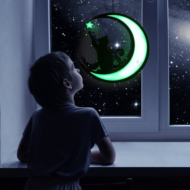 Acrylic crescent moon and cat suncatcher, decorative animal ornament perfect for window display