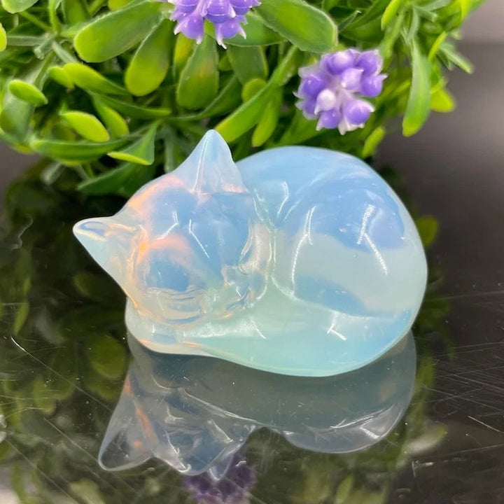 Natural stone sleeping cat sculpture, a timeless piece of animal art, spiritual and decorative gift