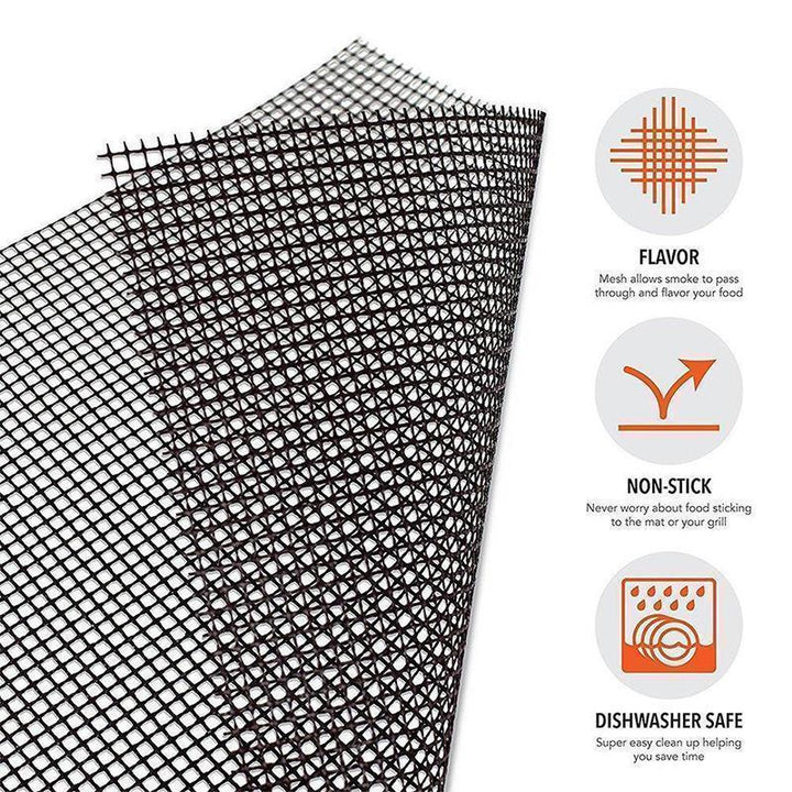 Durable non-stick grill mats, perfect for grilling vegetables and meats on a barbecue, reusable