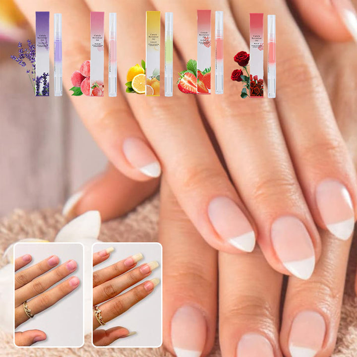 Close-up of Nourishing Nail Growth Cuticle Oil bottle, showing dispenser, promoting stronger nails.