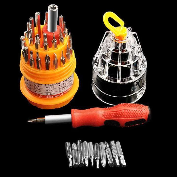 Detailed view of magnetic bits from the 31-in-1 precision screwdriver set, excellent for gadget repair