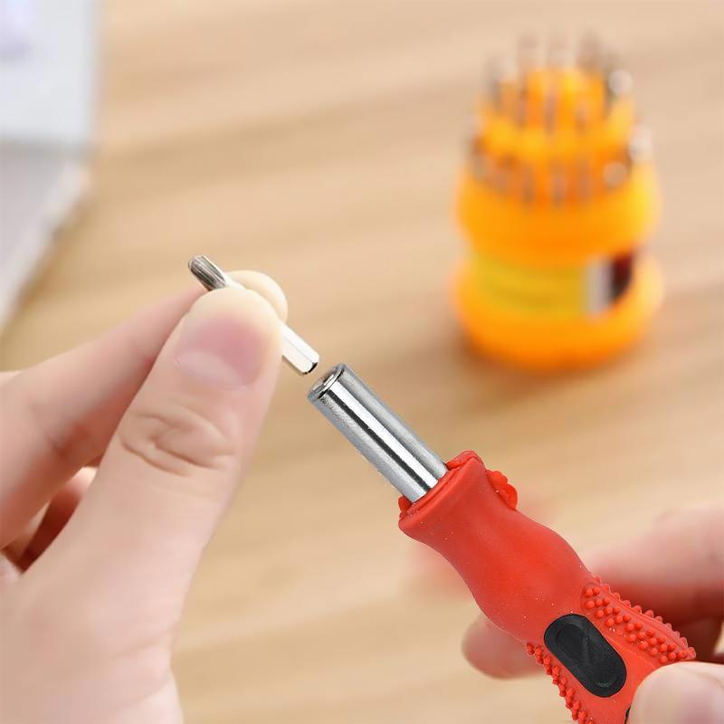 Complete 31-in-1 precision screwdriver set with organized bits, perfect for detailed manual tools work