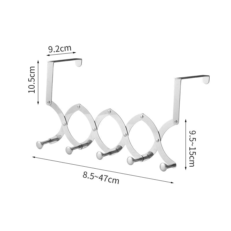 Studio shot of the retractable stainless steel door hanger, emphasizing its sleek design