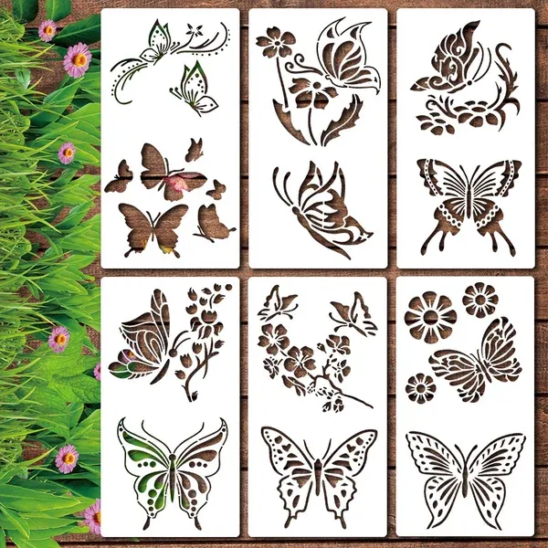 An open box of the Reusable DIY Decorative Stencil Set for Walls & Crafts, all stencils visible