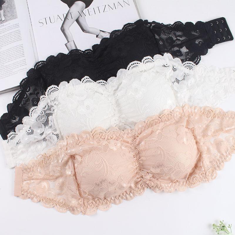 Seamless lace bandeau tube bra for women, strapless intimate wear, perfect for summer outfits.