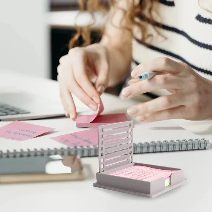Productivity gift: Sticky note dispenser and stencil template for students and professionals.