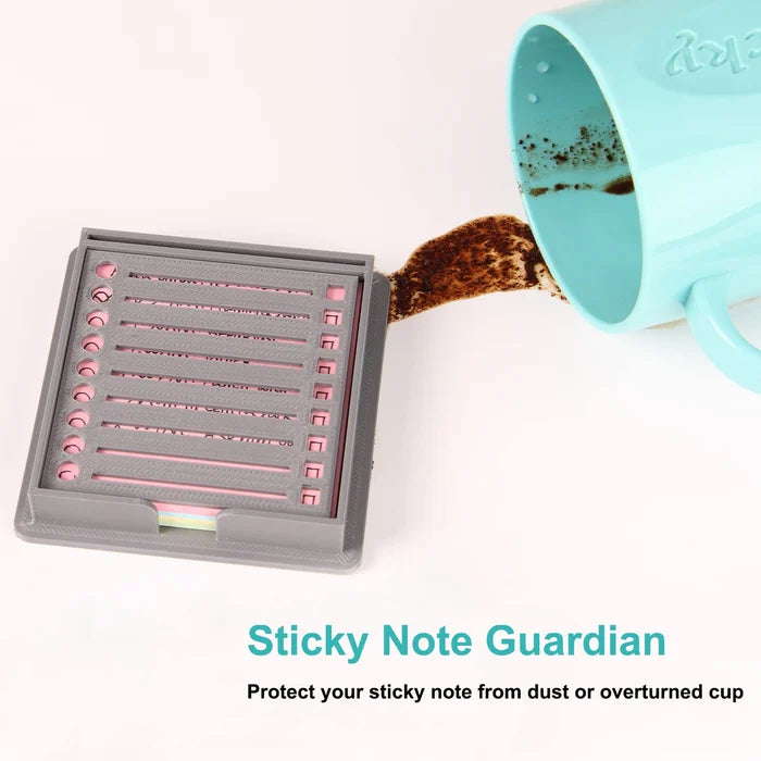 Sticky note dispenser with stencil template, a versatile stationery item for office and home use.