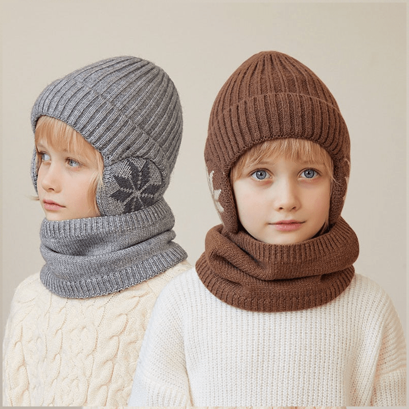 Close-up of the soft fleece lining inside a unisex winter knit beanie hat and scarf