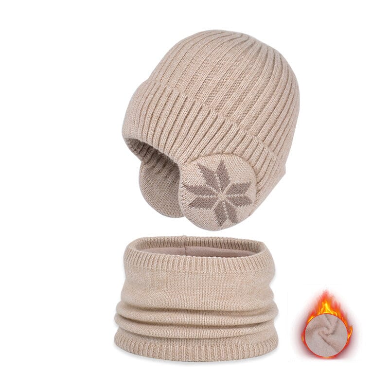 Essential black thermal knit beanie hat and scarf set, great for winter outdoor adventures