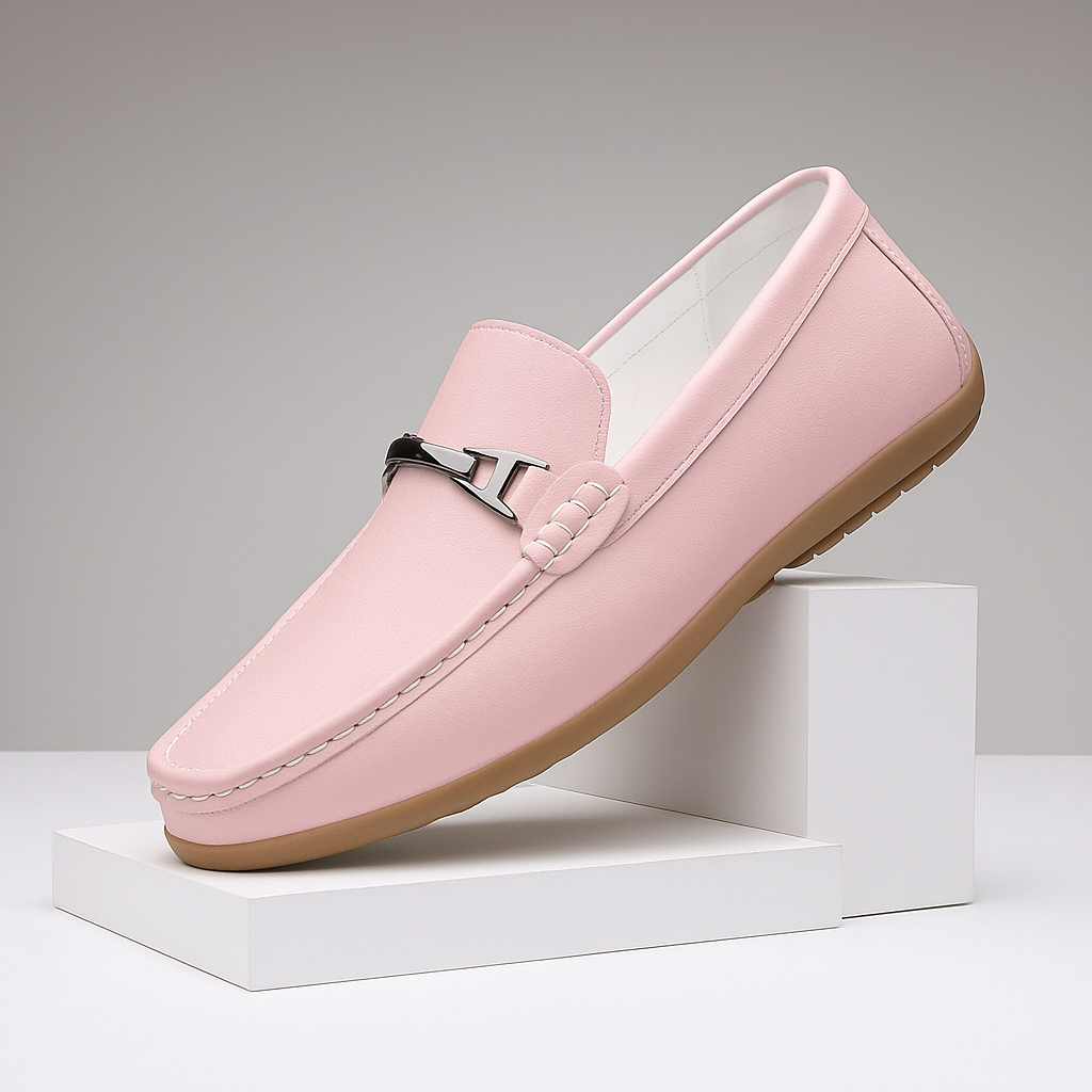 Woman wearing unisex brown leather loafers with casual attire, showing their comfort and versatility.