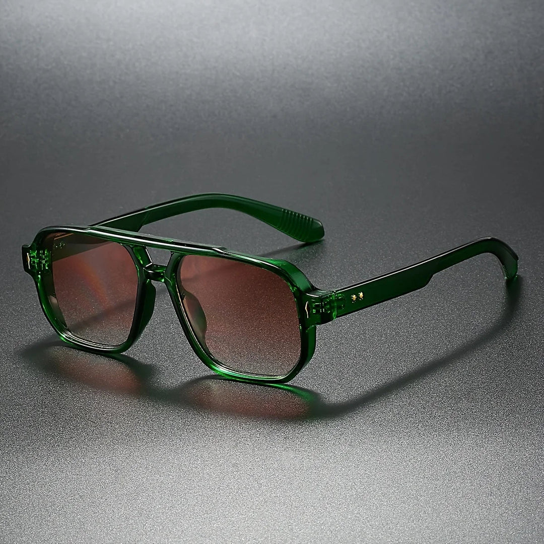 Unisex bold rectangular UV400 sunglasses, black frame, front view, fashion eyewear