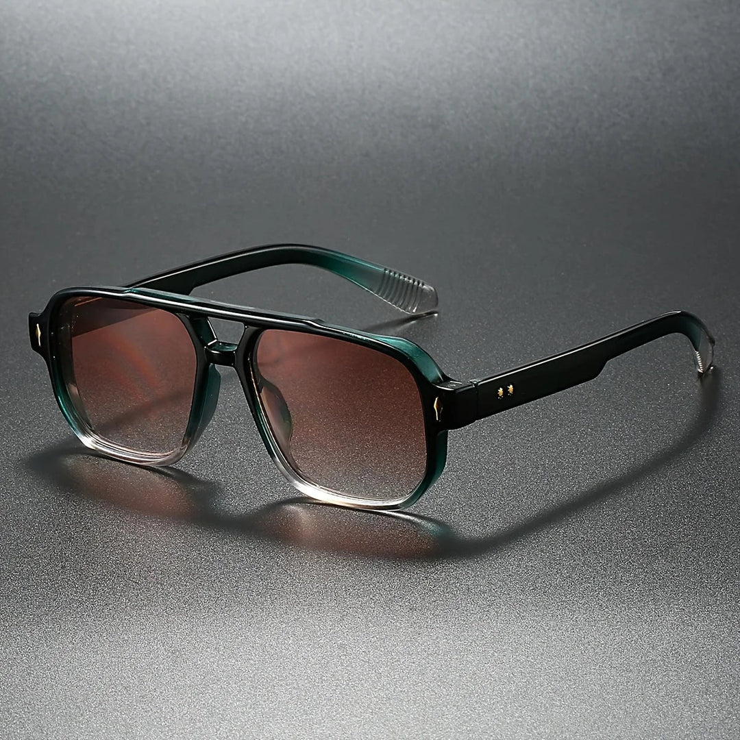 Bold black frames on unisex rectangular sunglasses, offering full UV400 protection