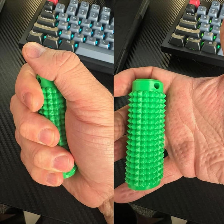 Hand holding a Calming Sensory Spike Keychain, a discreet mental wellness accessory
