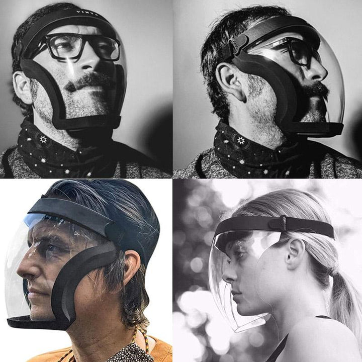 Clear transparent full face shield, universal fit, essential protective equipment for workplace safety