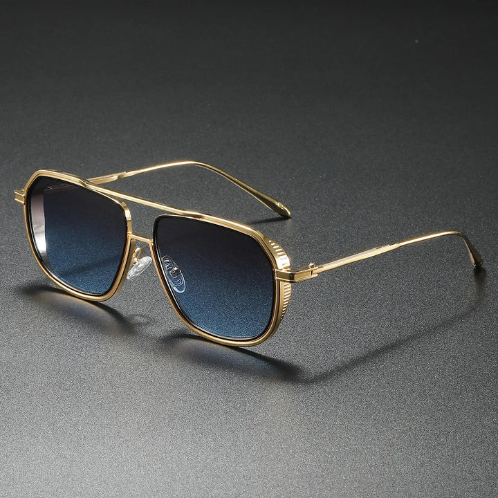 Geometric sport sunglasses with dark gradient lenses, enhancing style and sun protection