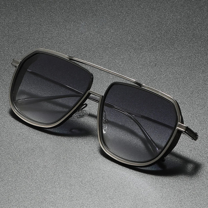 Unisex black geometric frame sunglasses, perfect for outdoor sports and everyday wear