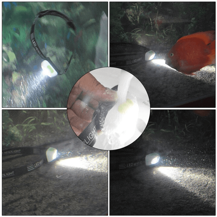 Durable LED headlamp, rechargeable with motion sensor, essential for night hiking and outdoor work.