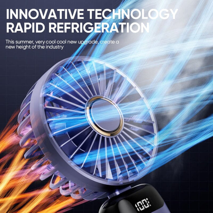 Unisex portable USB rechargeable handheld fan in black, showing front view with 5 blades
