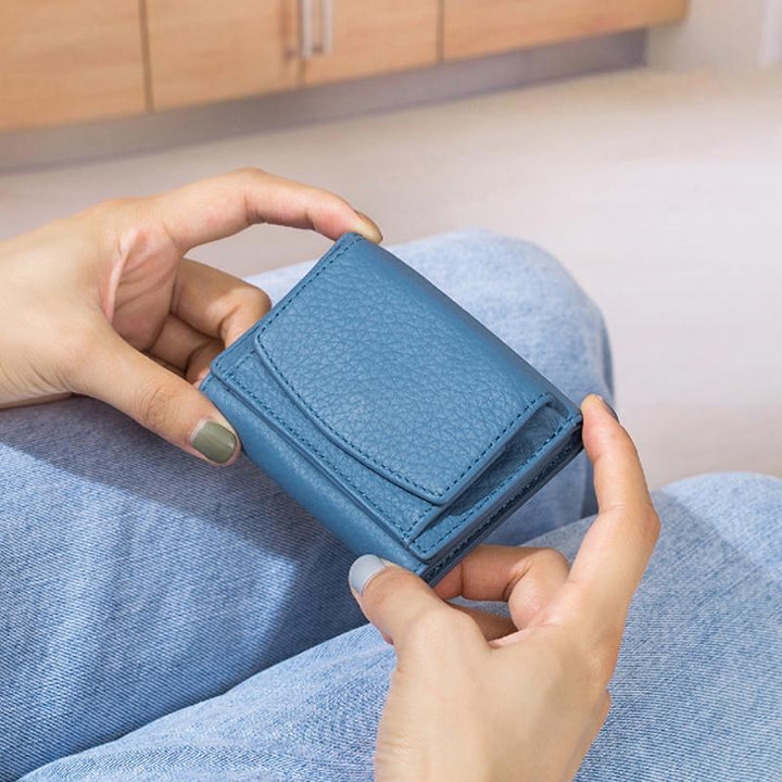 Unisex RFID blocking mini wallet in black PU leather, compact design