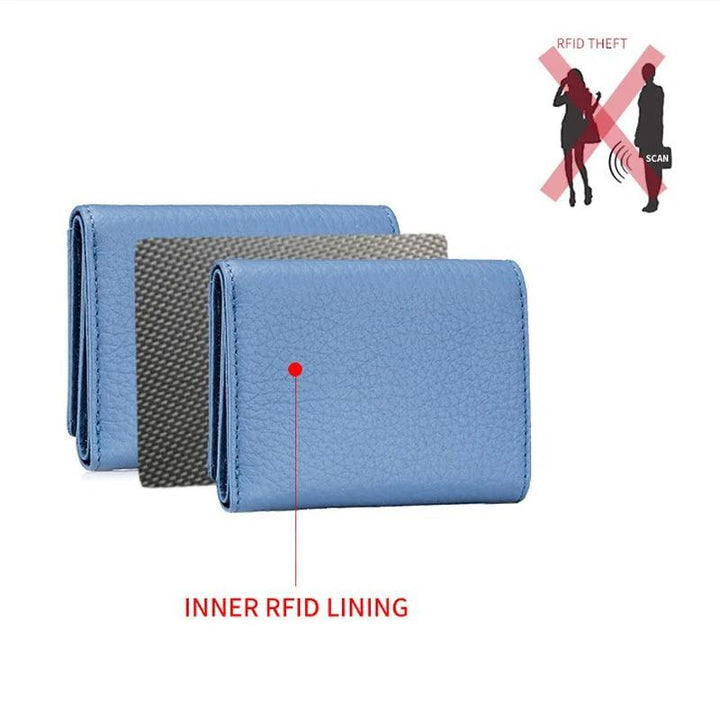 Front view of a secure RFID blocking mini wallet, multi-card slots, black