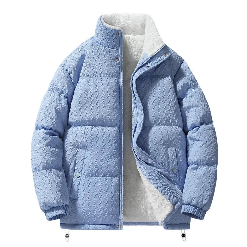 Unisex Puffer Jacket with sherpa lining, shown in a vibrant color, for stylish winter outerwear