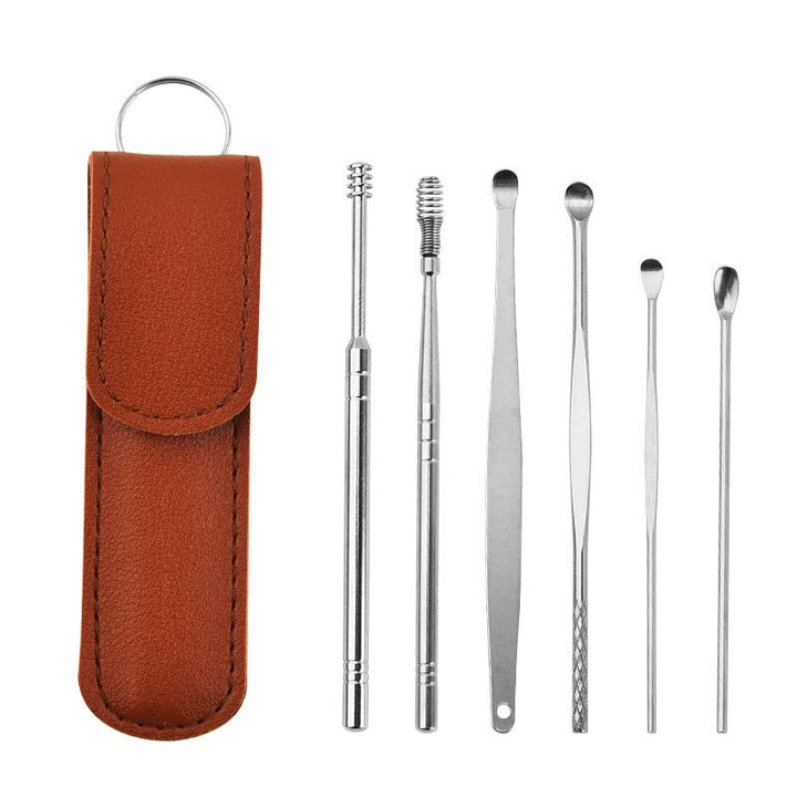 Close-up of the textured grip on a stainless steel ear cleaning tool for better control