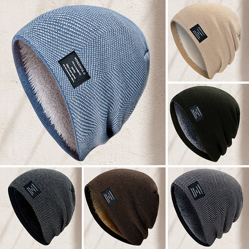 Unisex thermal knit beanie hat in black, perfect for cold weather outdoor activities. Warm, cozy acrylic.