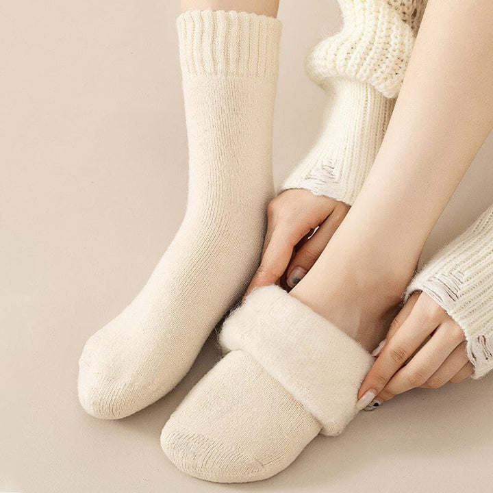 Close-up of knit texture on blue Unisex Thermal Winter Socks, designed for ultimate warmth