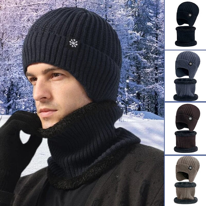Unisex winter knit beanie hat and scarf set with soft fleece lining, perfect for cold weather warmth